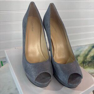Calvin Klein Sandie Peep Toe Pumps 7.5M | Dusty Tumbled Leather Smoke Gray Heels